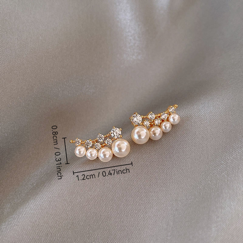 Women's Gold Gang Drill Pearl Super Beautiful Temperament Stud Earrings