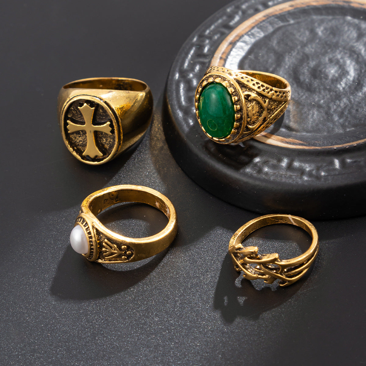 Men's Hip Hop Niche Cross Pearl Gem Ring