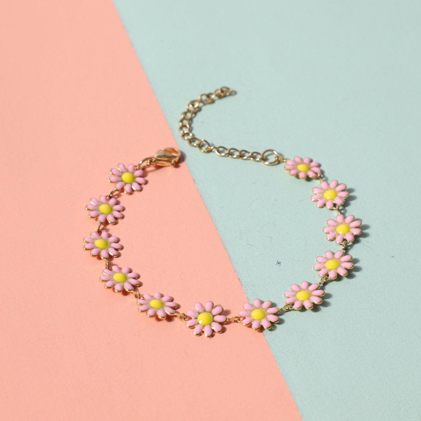 Sunflower Gold Daisy Oil Dripping Stainless Steel Adjustable Girlish Style Bracelet
