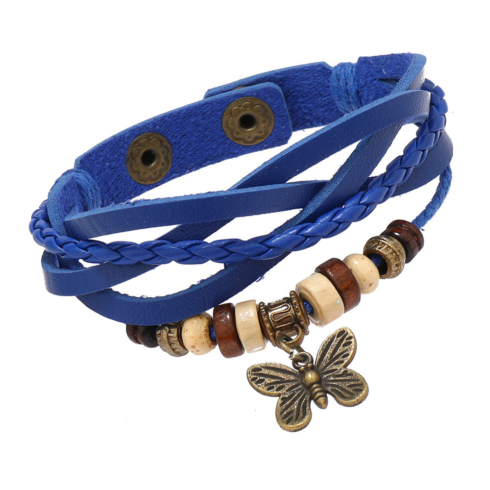 Fashion Artistic Butterfly Leaves Wooden Bead Adjustable Bracelets