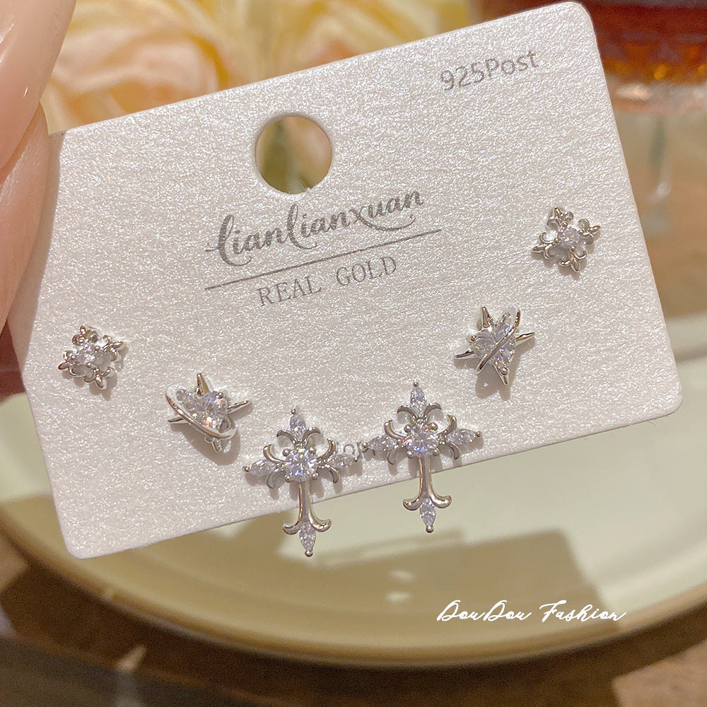 Women's Needle One Card Three Pairs Earings Small Delicate Summer High-grade Stud Earrings