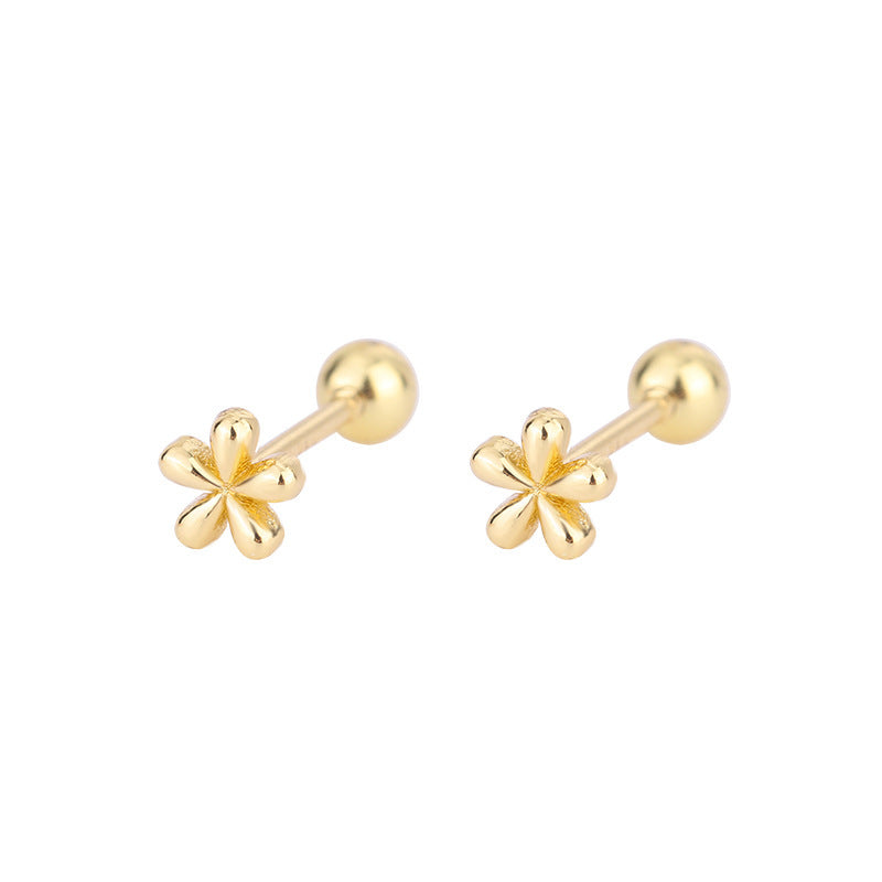 Sier Screw Tightening Buckle Mini Small Flower Earrings