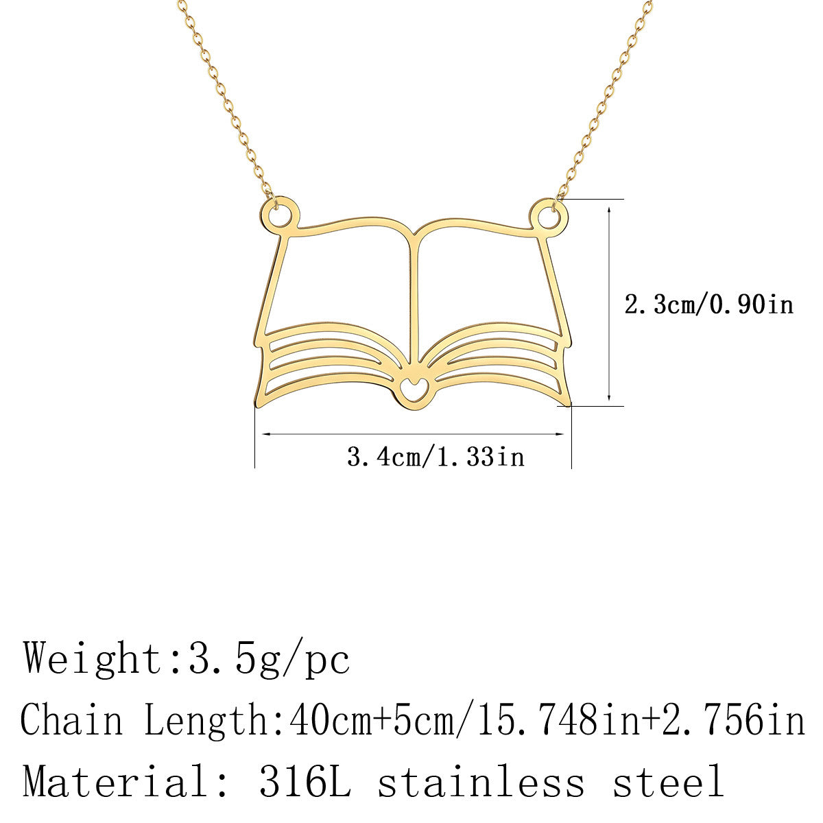 Reader Book Stainless Steel Bookworm Jewelry Necklaces