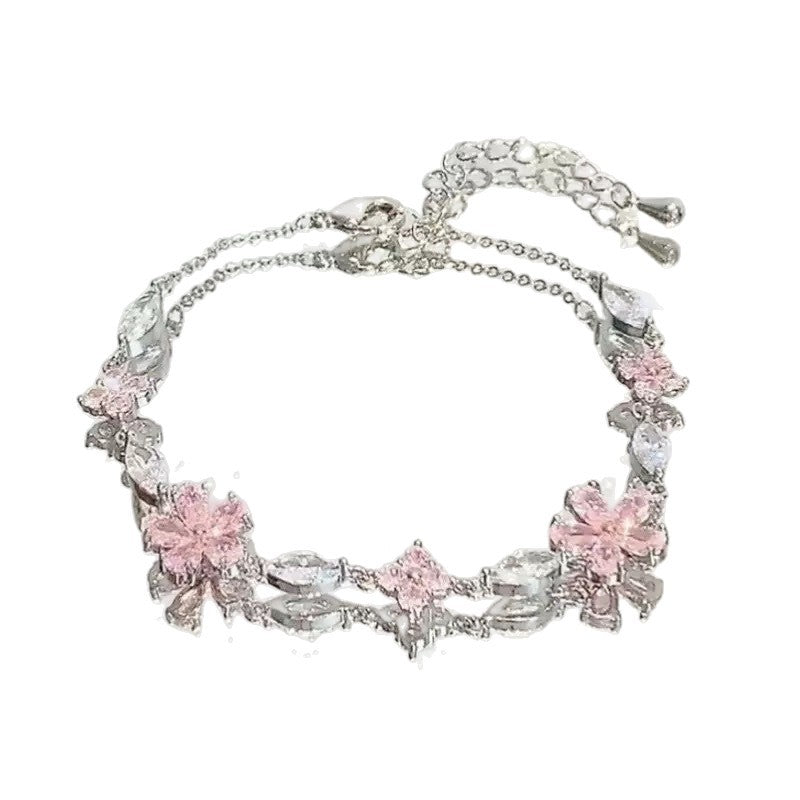 Pink Zircon Cherry Blossom Star Moon Bow Female Special Interest Bracelet