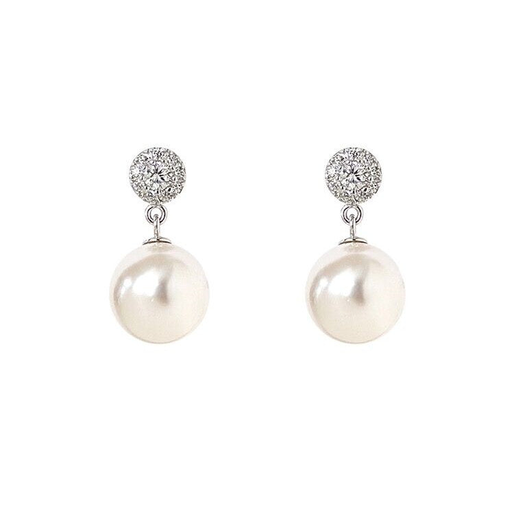 Women's Retro Zircon Pearl Sier Needle High Sense Simple Graceful Earrings