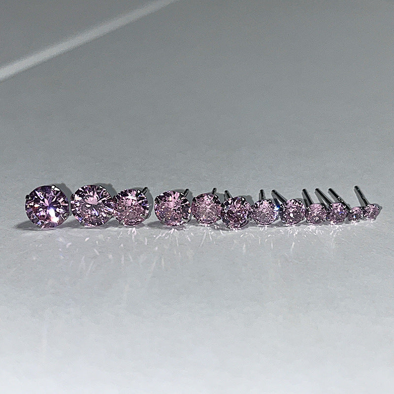 Women's Flash Pink Diamond Zircon Ear Bone Pin Stud Earrings