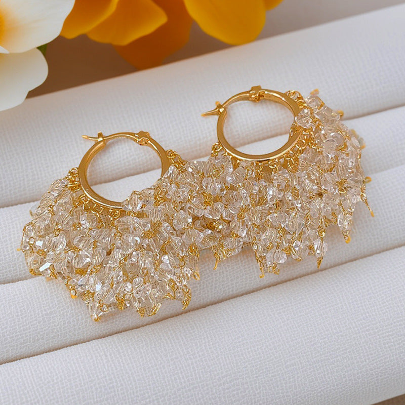 Women's Crystal Tassel Metal Circle Beaded Ear Personalized Earrings