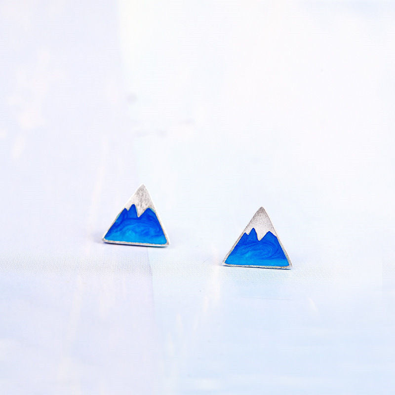 Korean Style Snow Mountain Cute Fresh Mori Fuji Blue Stud Earrings