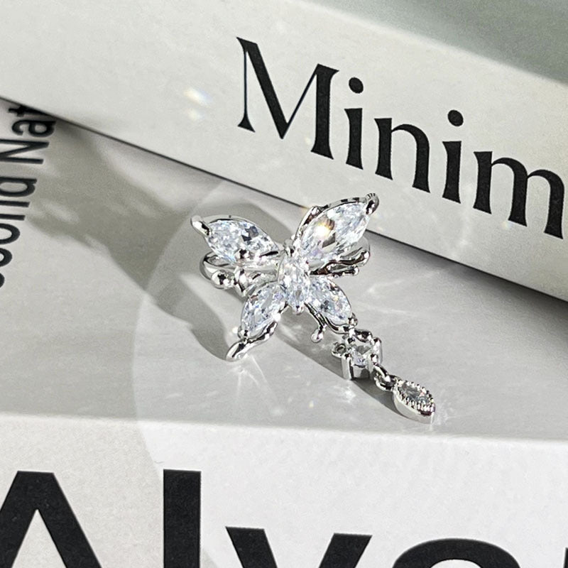 Diamond Flower Language Light Luxury Mix Match Personality Bow Tie Ring
