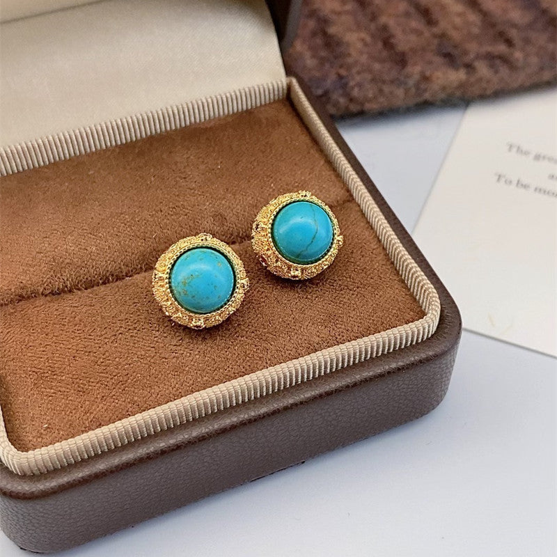 Women's French Retro Turquoise Full Diamond Bag Ear Clip Light Luxury Earrings
