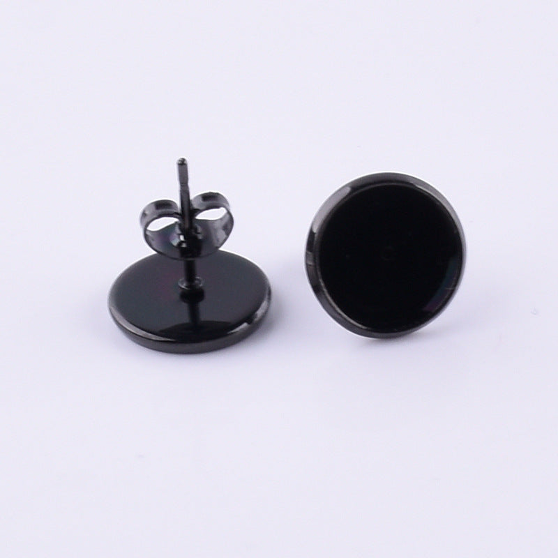 Classic Stainless Steel Disc Gem Tray Stud Earrings