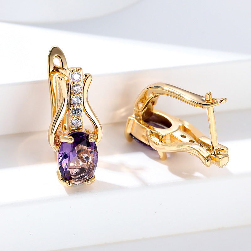 Pomegranate Red Crystal Champagne Gold Ear Clip Earrings