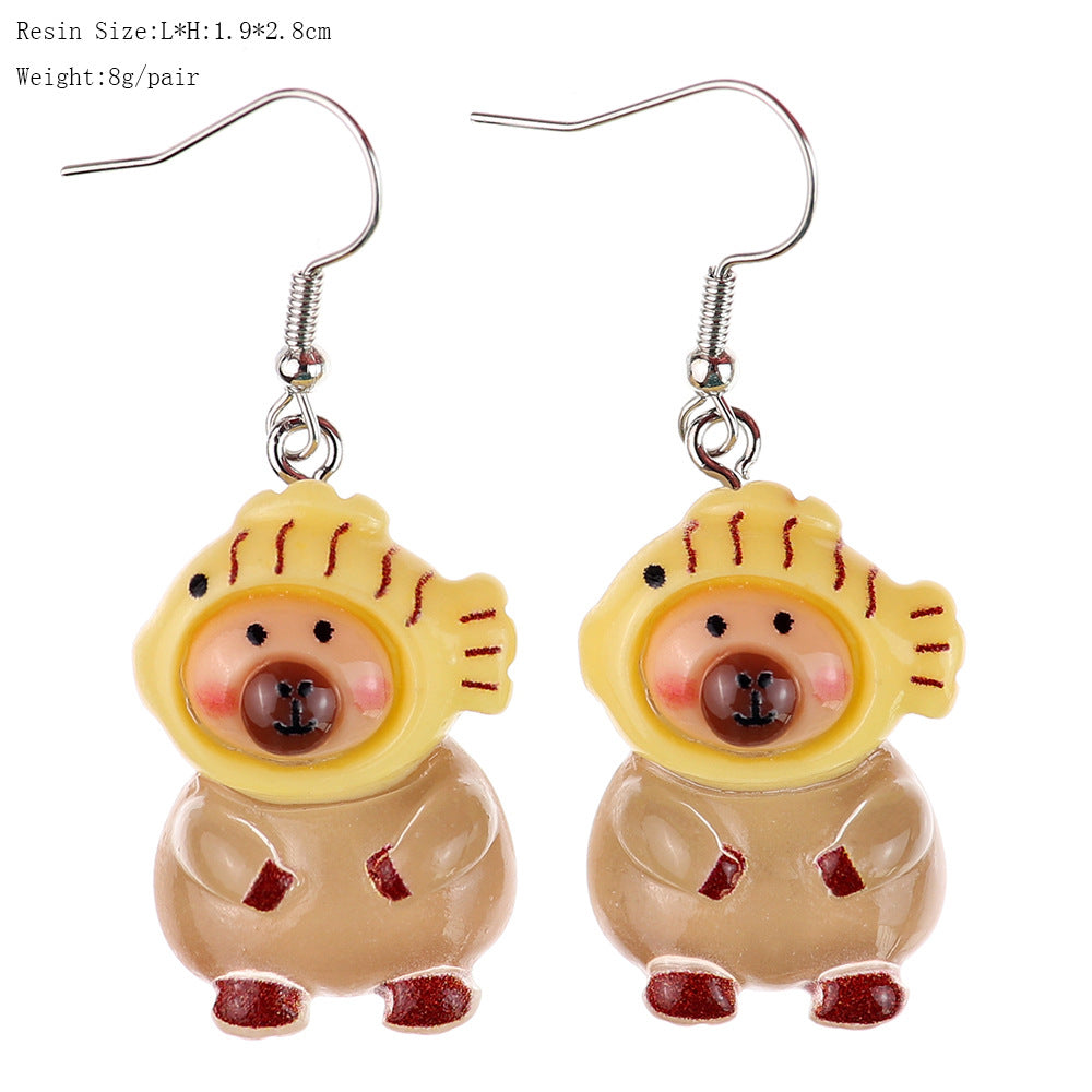 Cartoon Luminous Khaki Barra Capybara Creative Childlike Heart Rings