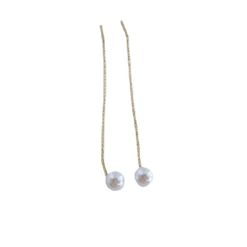 Style Long Tassel White Pearl Korean Graceful Fashion Ear Line
