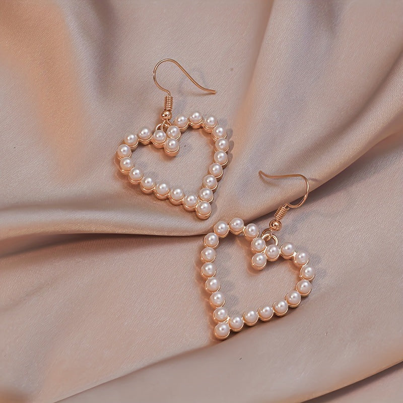 Women's Fashion Popular Simple Bohemian Heart Pearl Dating Earrings