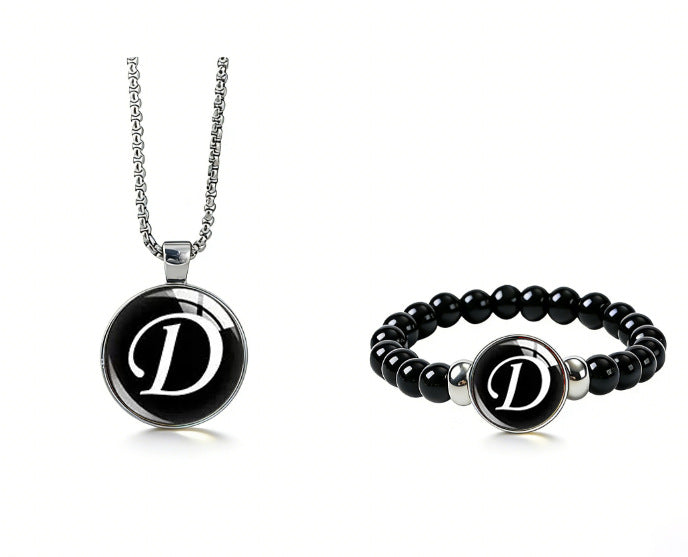 Women's Fashionable Black Time Stone With English Letters Necklace