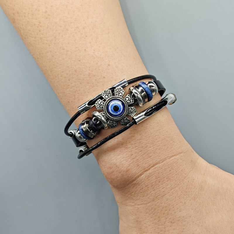 Men's Blue Eye Eight Petal Flower Stainless Steel Pair Of Buckles Bracelets