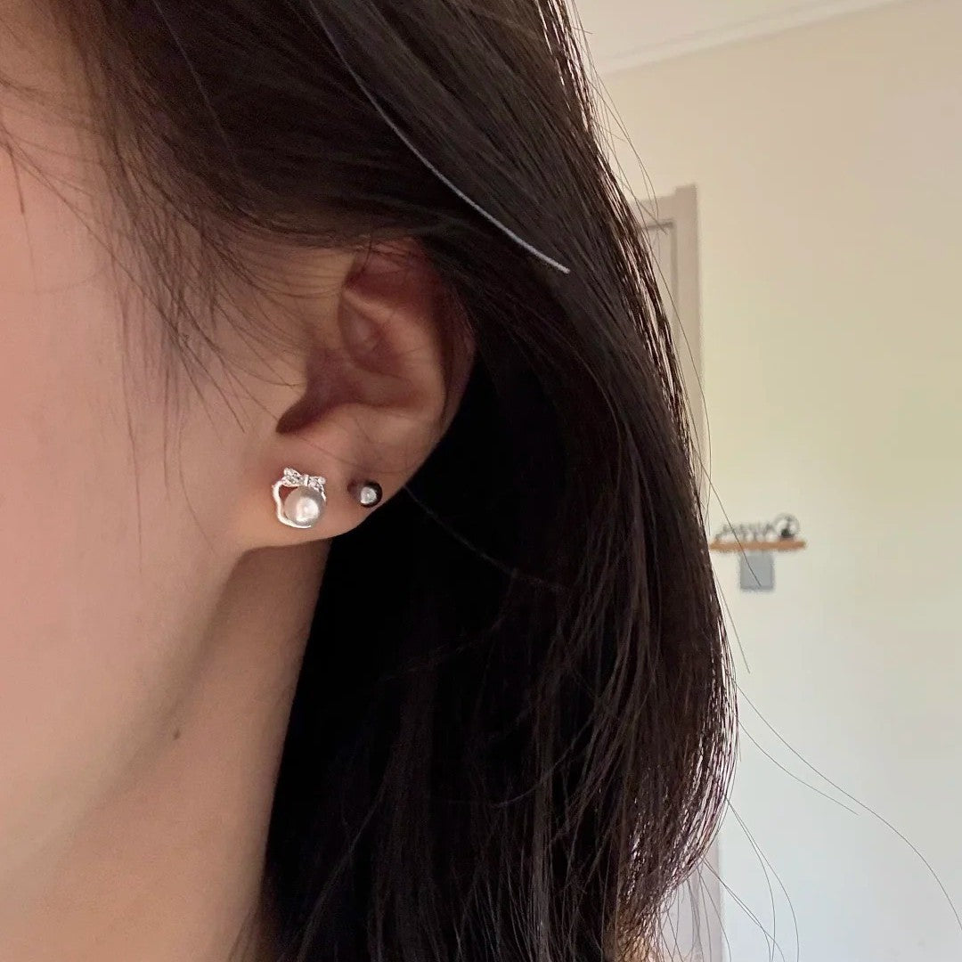 Sweet Bow Female Niche Minnie Shape Freshwater Pearl Temperament Earrings