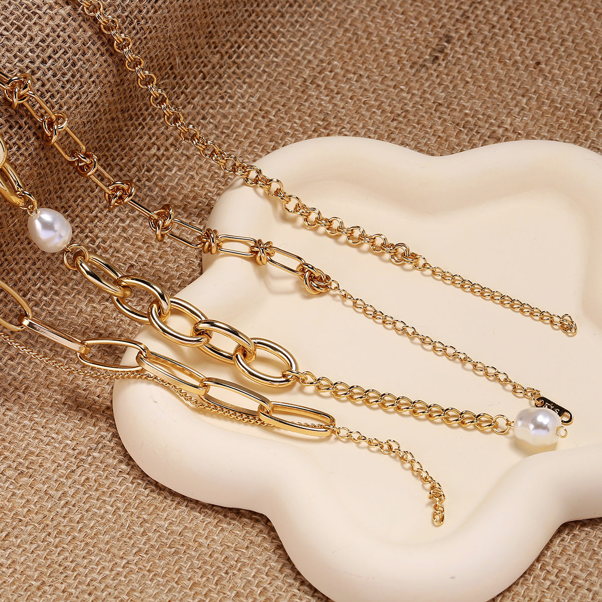 Trendy Bright Bead Stainless Steel Fashionable Gold-plated Necklace