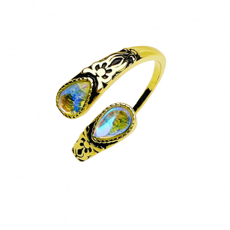 Moonstone Pear Victoria Vintage Embossed Bow Rings