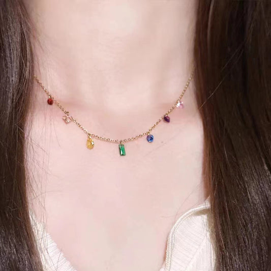 Summer Minimalist Color Zircon Small Titanium Necklaces