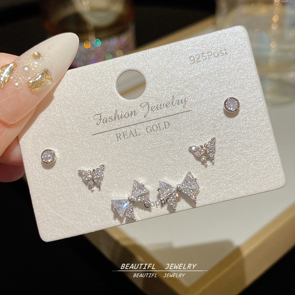One Card Three Pairs Of Ear Sterling Sier Needle Rings