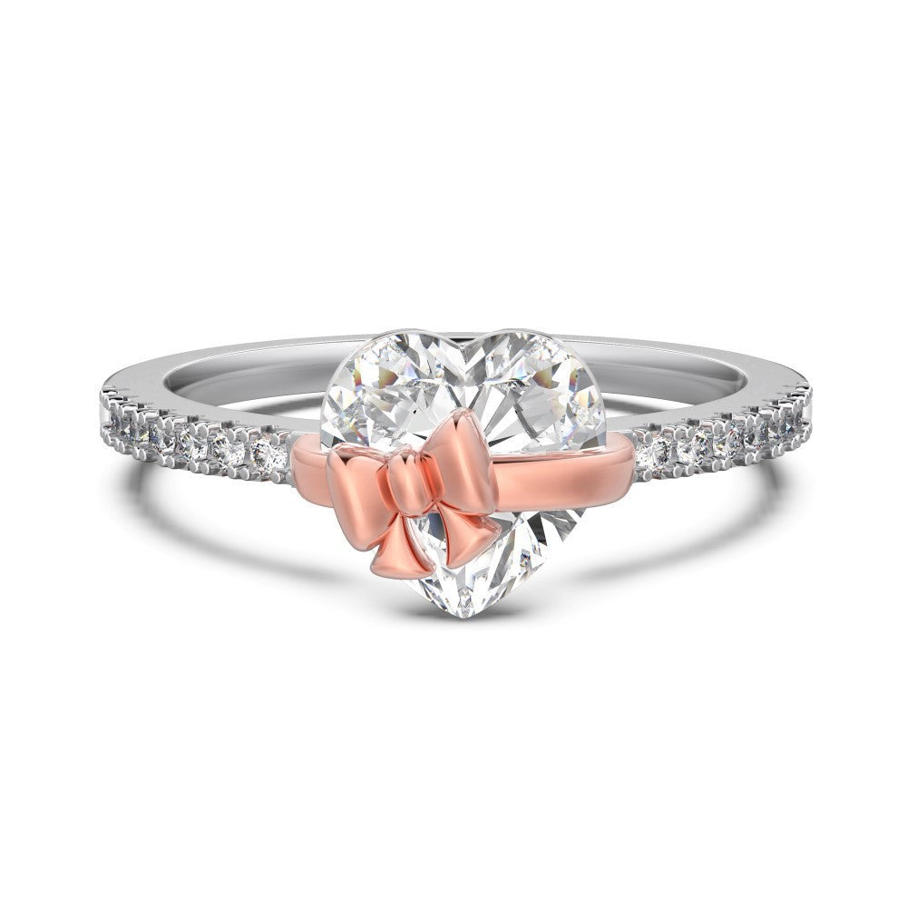 Women's Sterling Sier Zircon Bow Gold Christmas Gift Ring