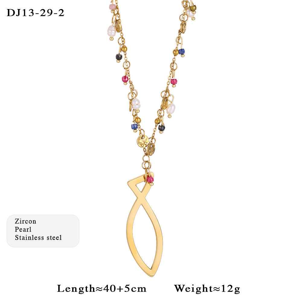 Stainless Steel Female Golden Fish Flower Color Necklace