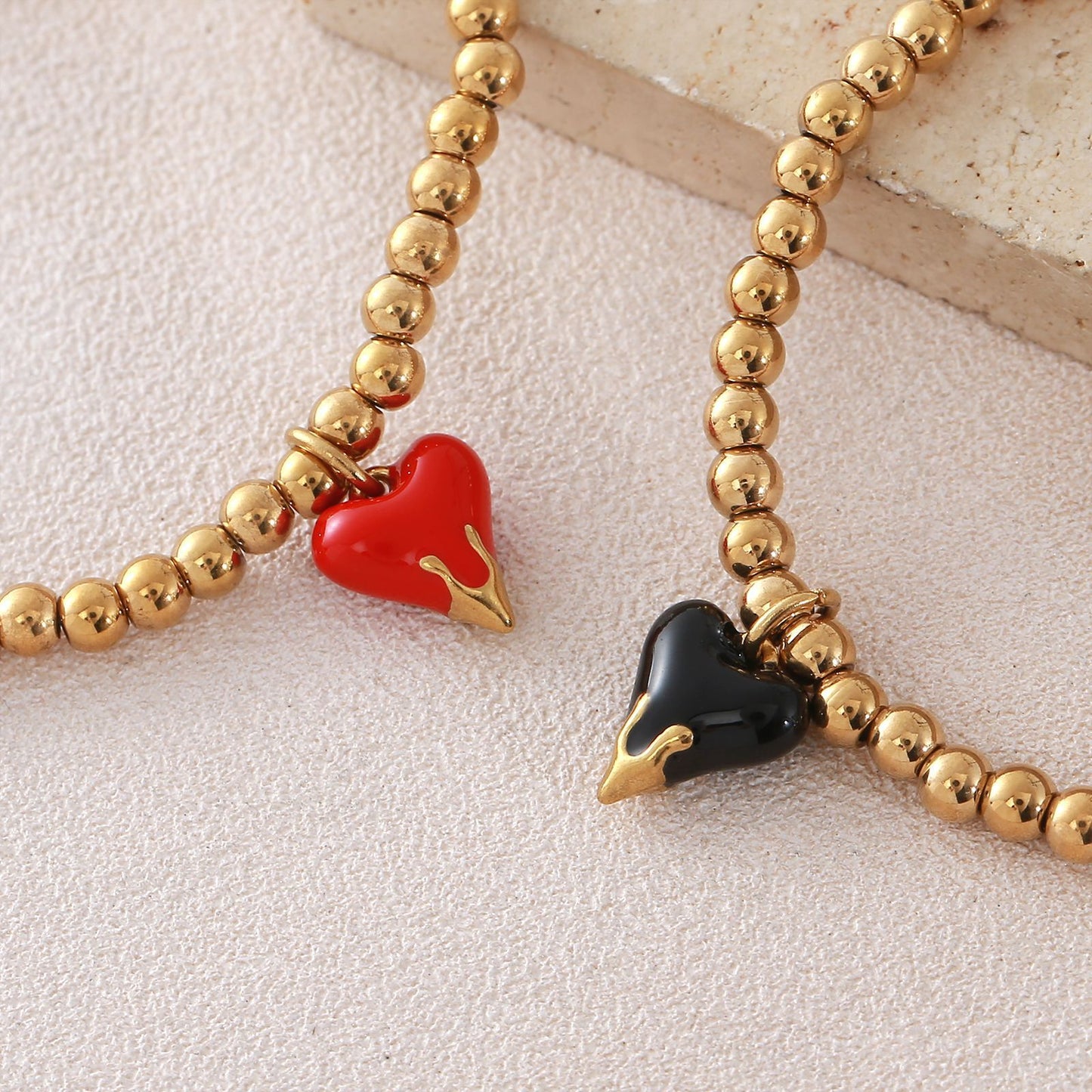 Stainless Steel Gold Plated Red Black Heart Drop Oil Pendants