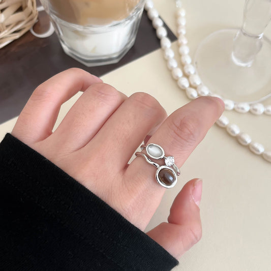 Simple Two-color Natural Stone Open Female Fashion Unique Design Finger Ring