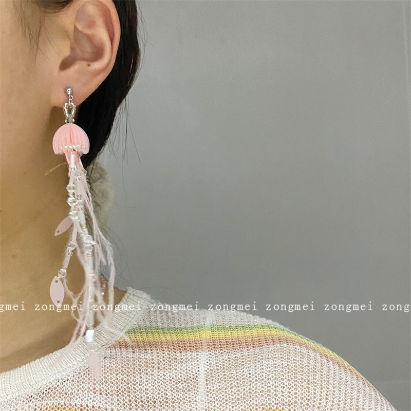 Fairy Feather Beaded Tassel Ear Clip Earrings