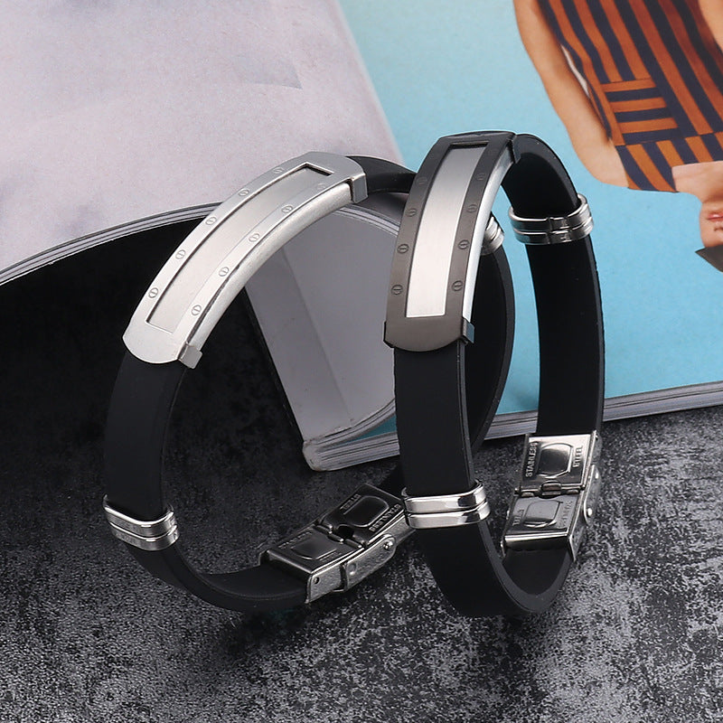 Men's Silicone Stainless Steel Laser Sculpture Hip Bracelets