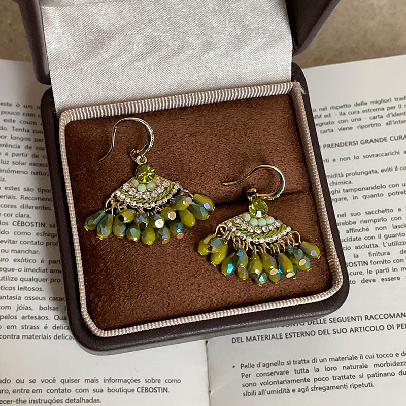 Fan-shaped Crystal Tassel Ear Hook Female Niche Design Earrings