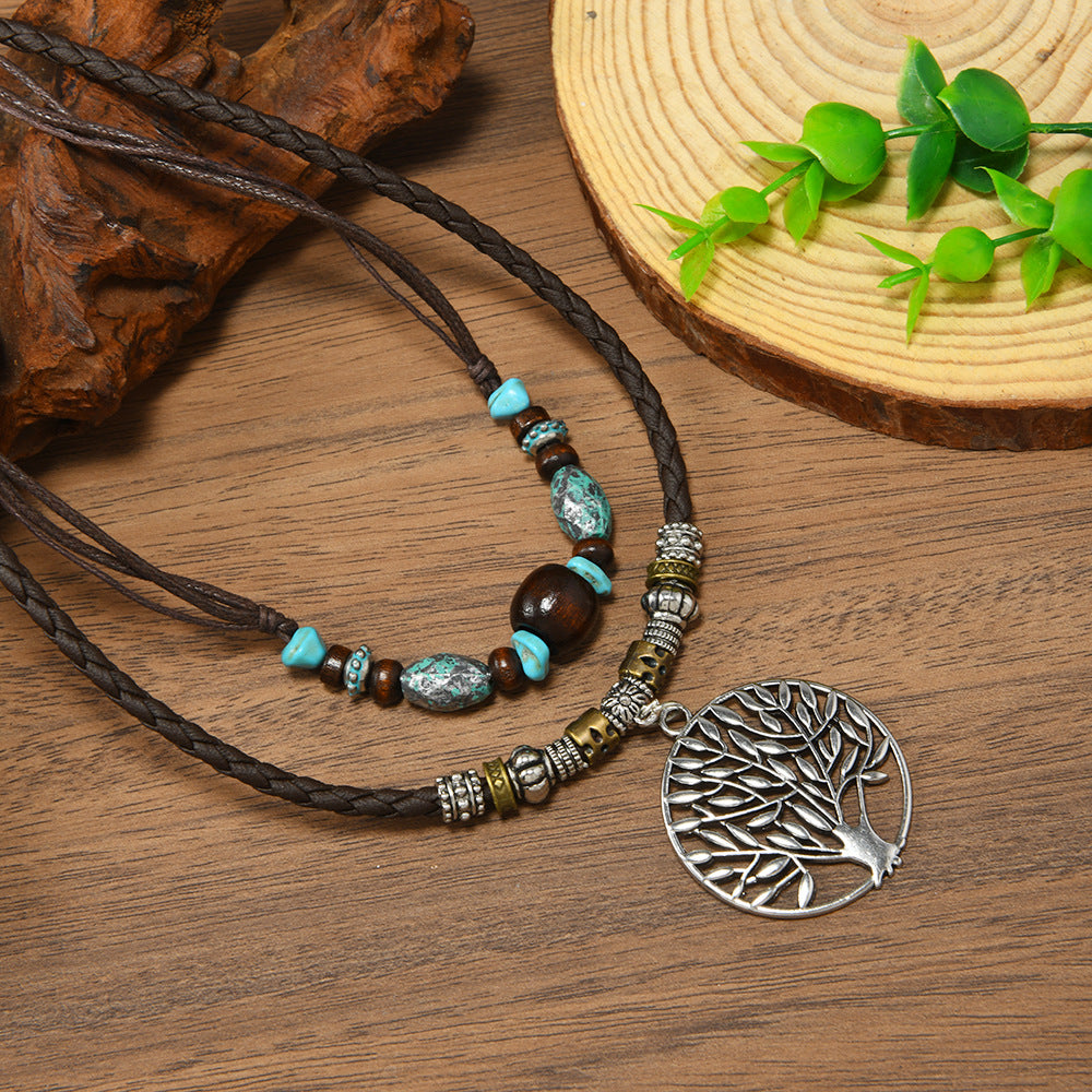 Women's Xi Tree Of Life Braided Rope Adjustable Length Daily Necklace