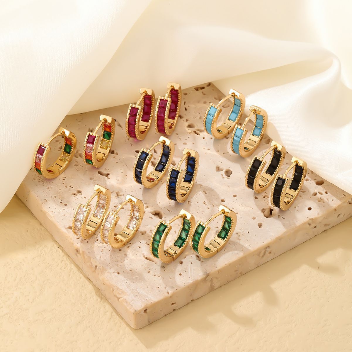 Color Square Zircon Shaped Clip Optional Fashion Full Diamond Ear Buckle