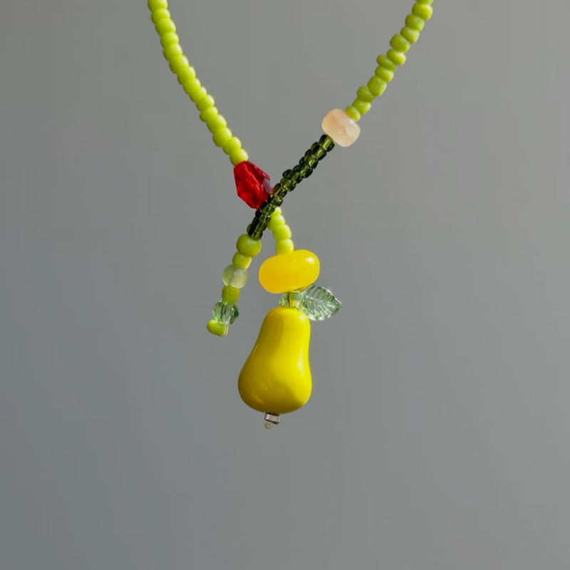 Ceramic Apple Braid Rope Beaded Female Niche Necklaces