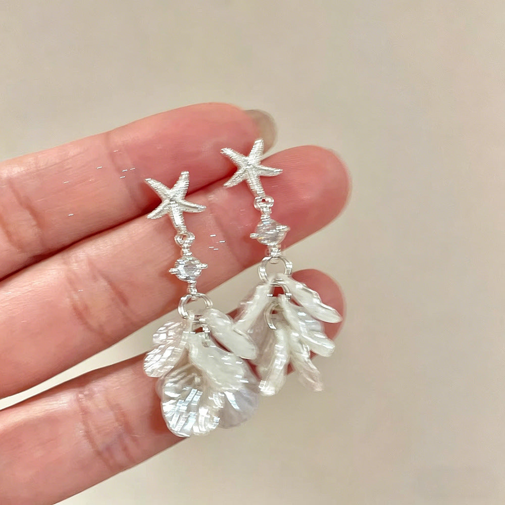 Tassel Sier Pin Light Luxury Drop Seaside Vacation Stud Earrings
