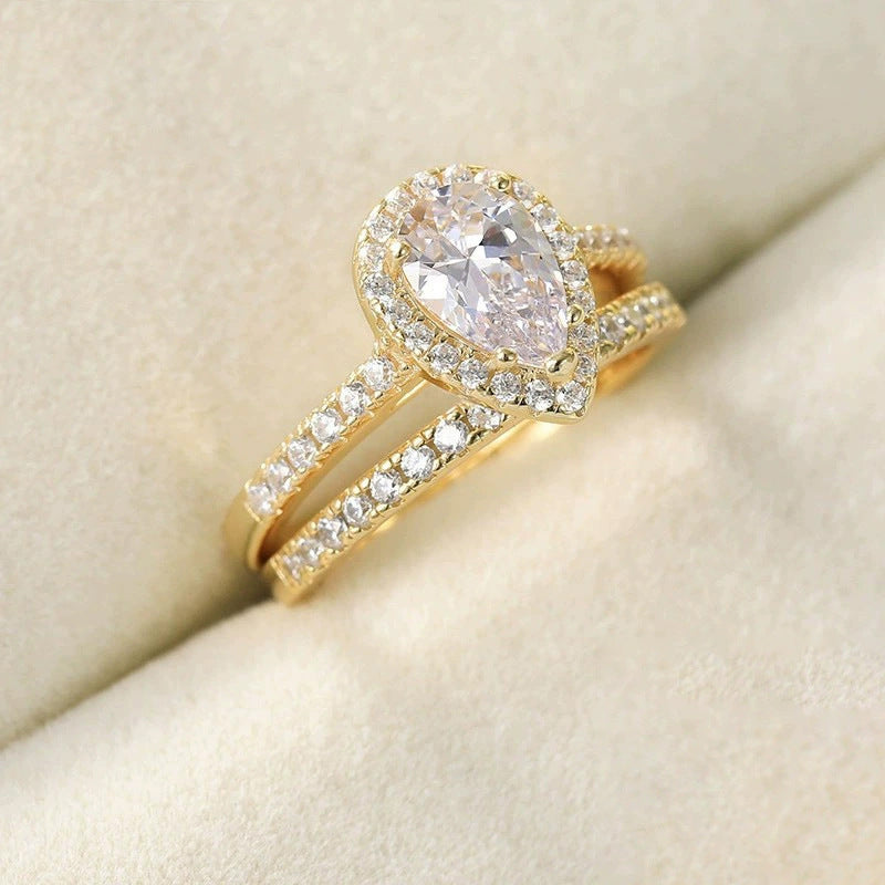Pretty Classy Inlaid Drop-shaped Zircon Combined Rings
