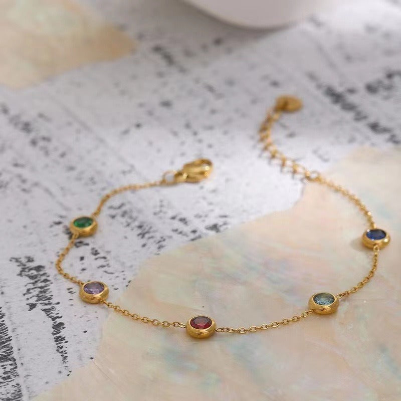 Women's Colorful Titanium Steel Exquisite Thin Chain Gold Gift Niche Bracelet