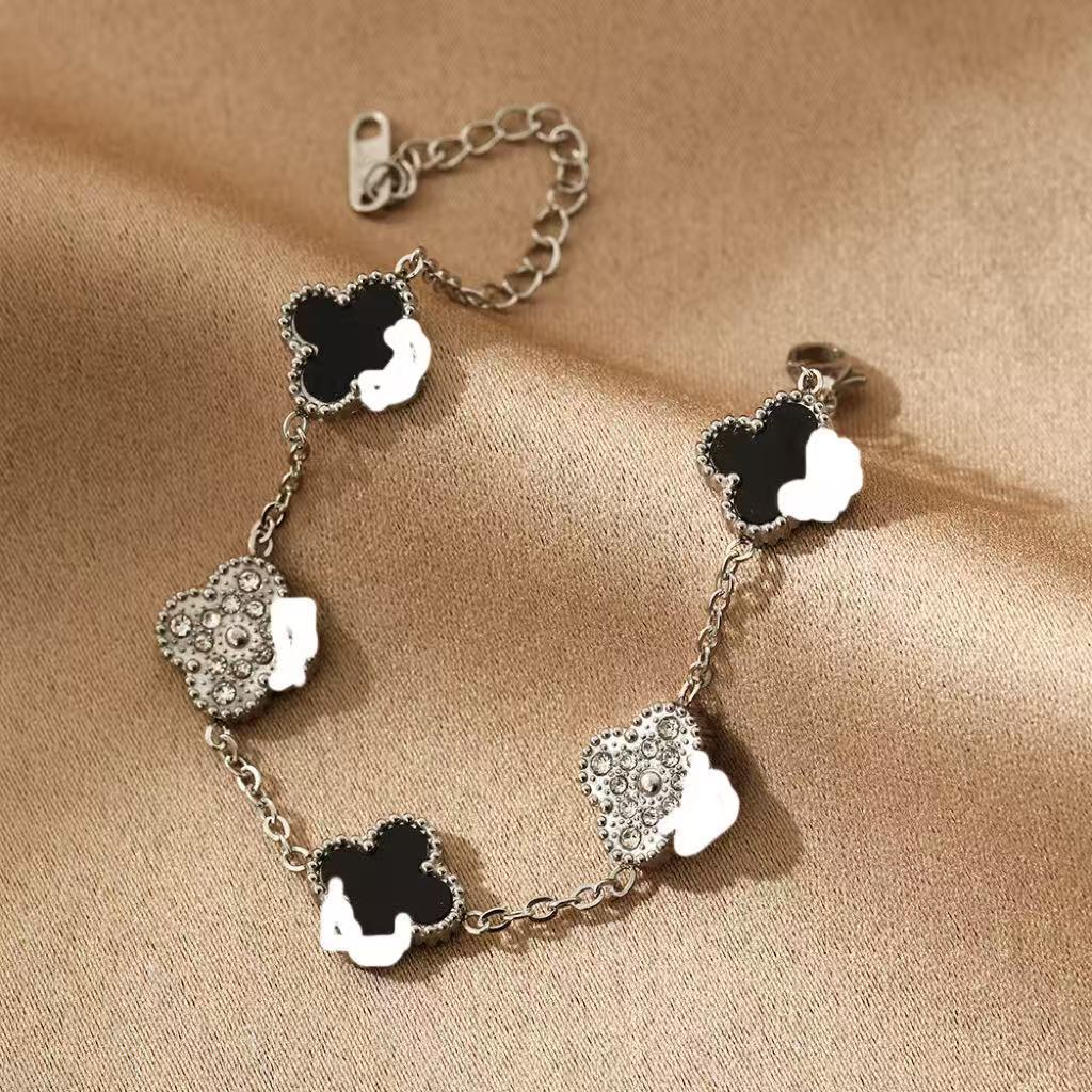 Four-leaf Clover With Diamond Real Gold Bracelets