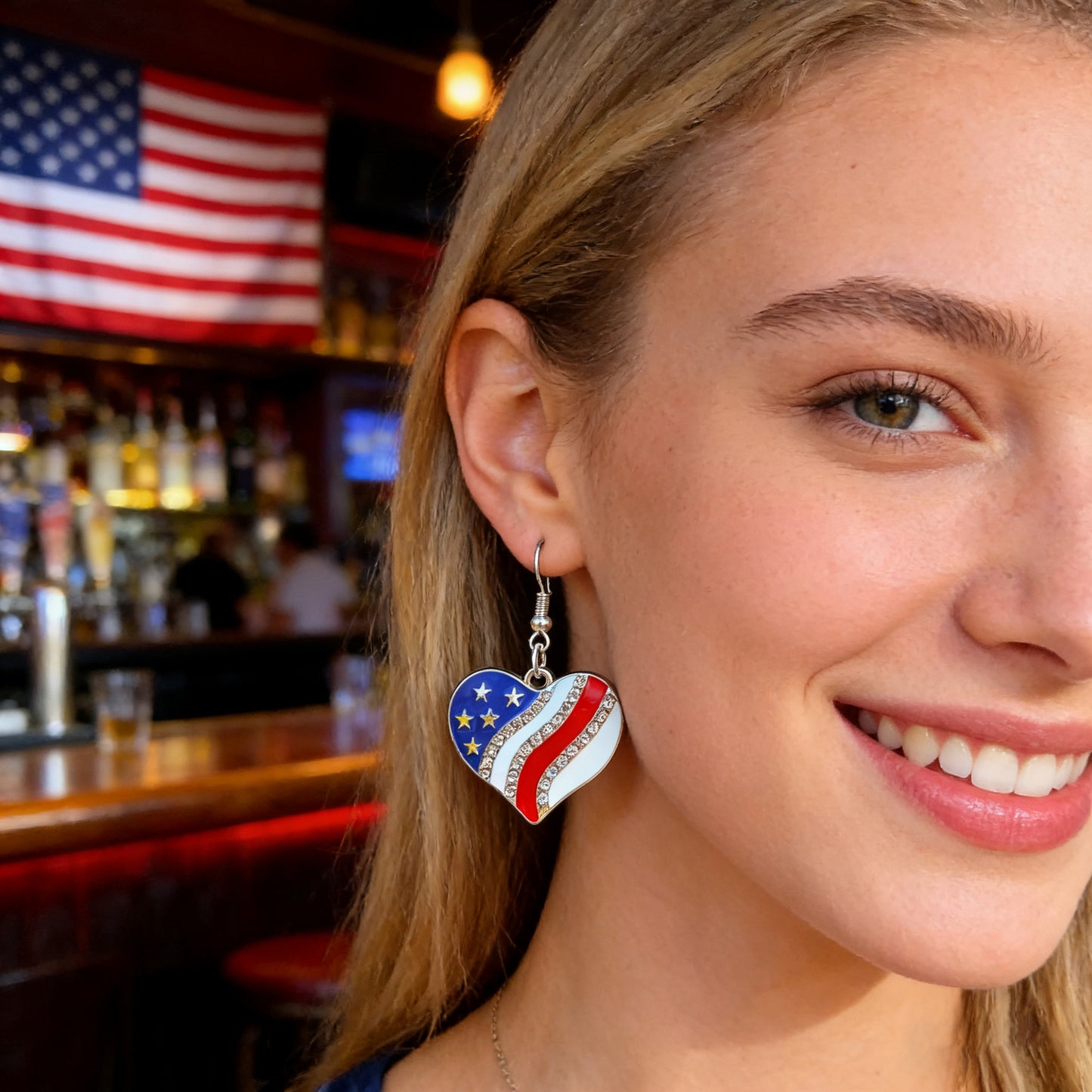 Independence Day Flag Love Five-pointed Star Earrings