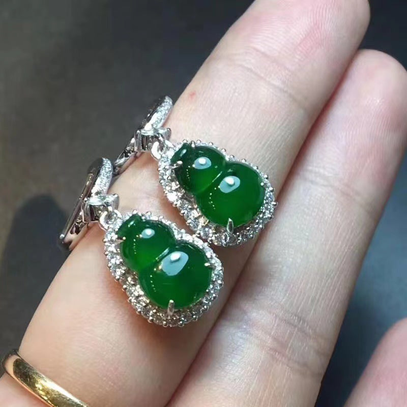 Ice Mine Timber Emperor Green Chalcedony Gourd Rings