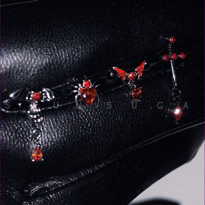 Dark Spider Jacinth Ear Bone Personality Gothic Stud Earrings