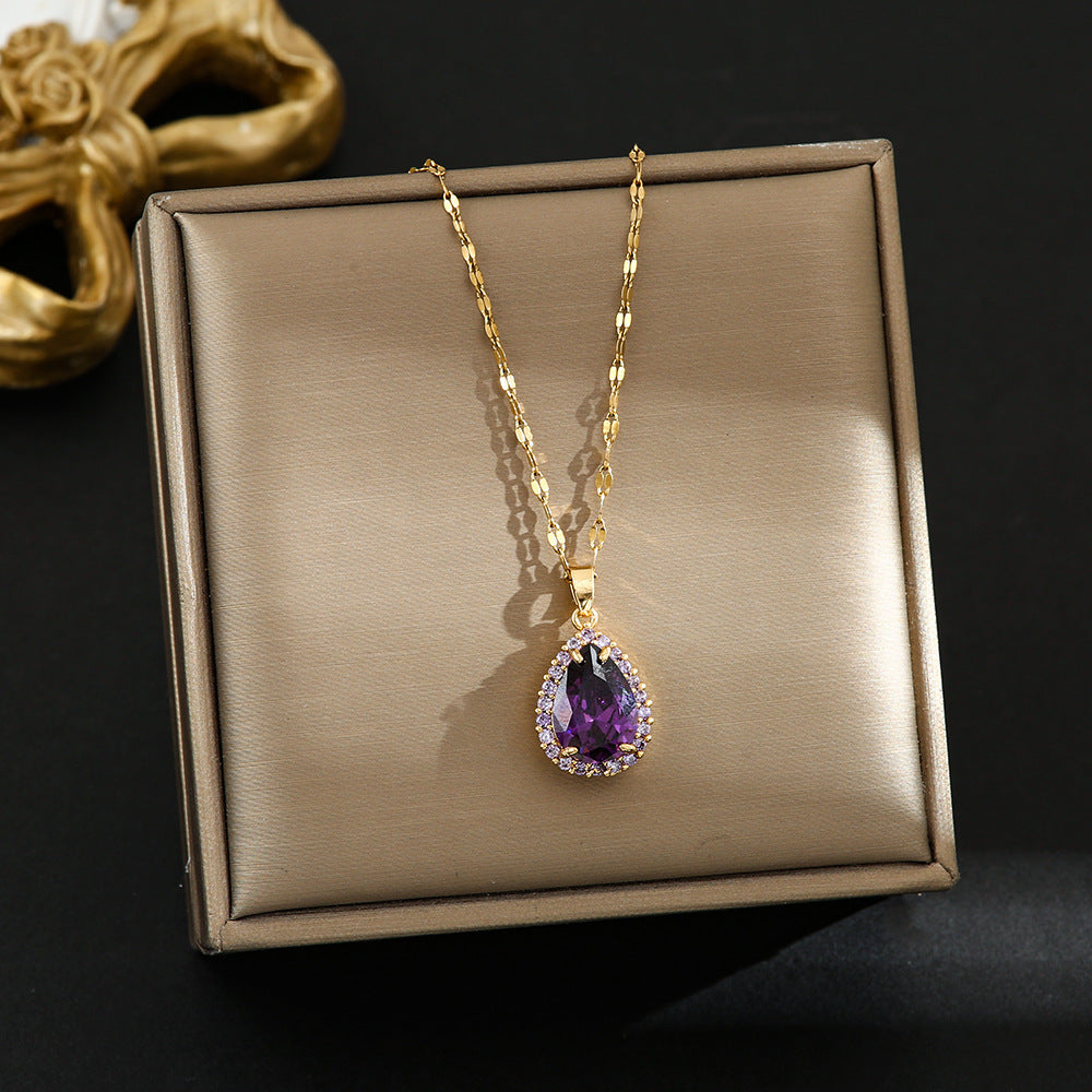 Women's Titanium Steel Fashion Purple Gemstone Exquisite Everyday Necklaces