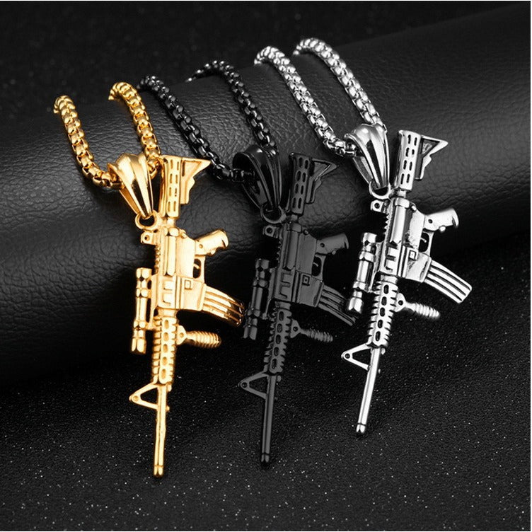 Men's Promotional Military Fan Fashion Titanium Steel Submachine Necklace