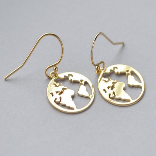 Women's Hollow World Map Ornament Eardrops Ear Earrings