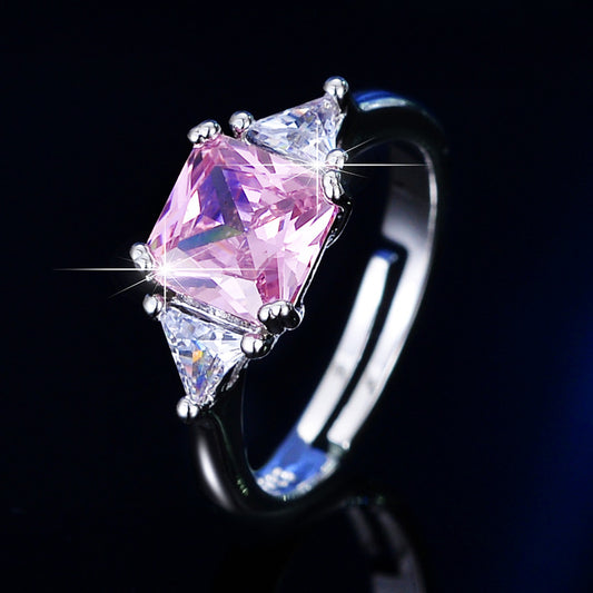 Tourmaline Rhinestone Live Broadcast Simple Princess Square Temperament Ring