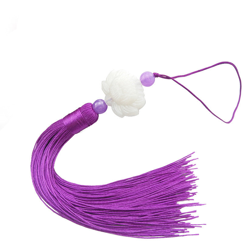 Jade Lotus Tassel Fringe Kunlun Fan Cheongsam Jewelry Accessories