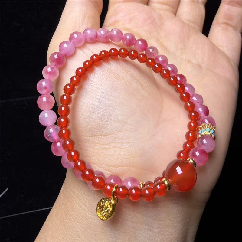 Red Agate Fashion Floating Flowers Chalcedony Double Circle Twin Bracelet