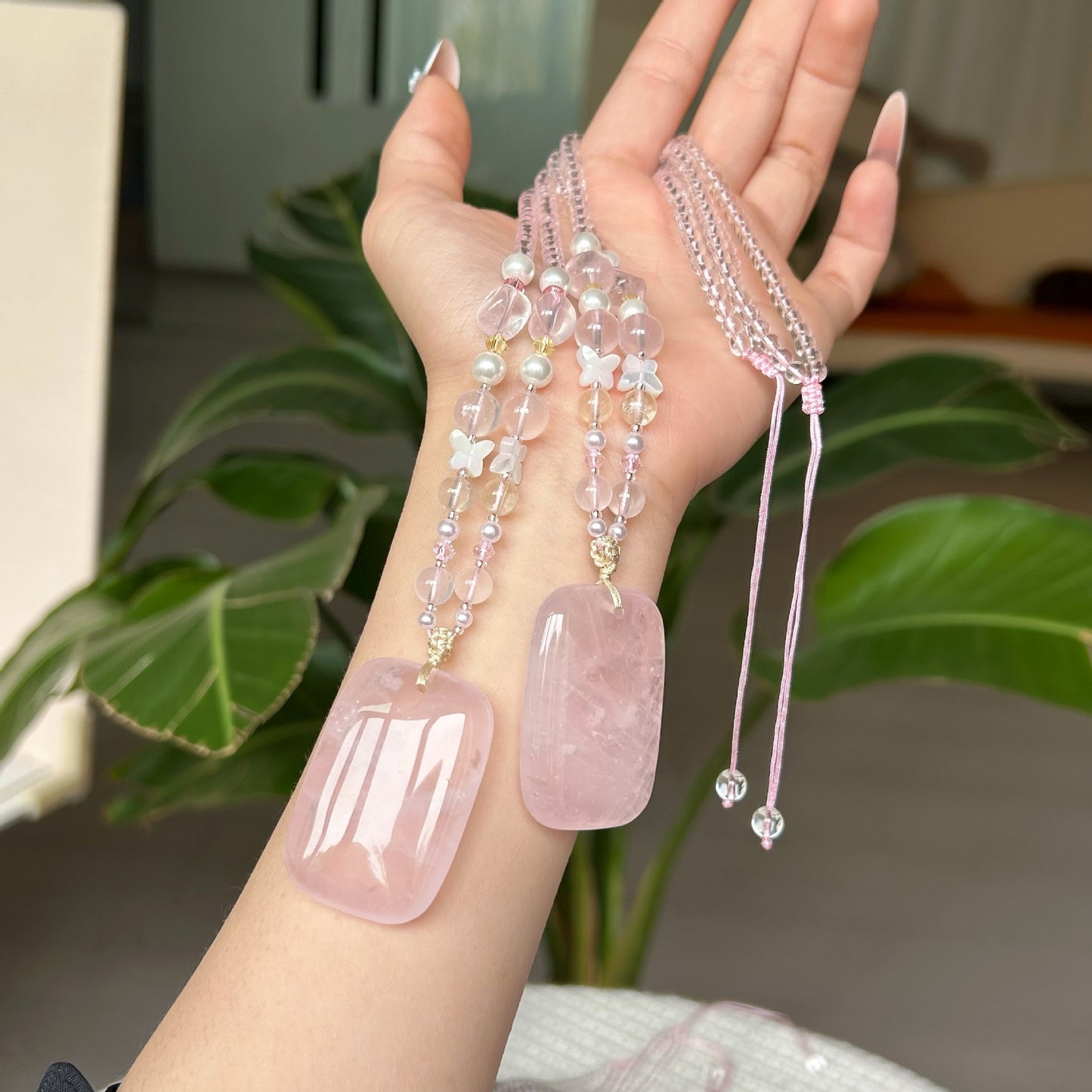 Pink Crystal Buddha Lucky Gentle Chinese Necklace